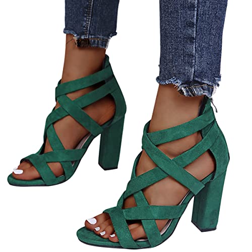 ticticlily Damen Schuhe Sandalen Pumpe High Heels Plateauschuhe Gekreuzte Riemen Basic Basic Blockabsatz high Heel Ehe Zeremonie J Grün 38 EU von ticticlily
