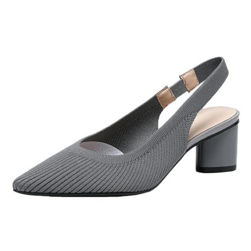 ticticlily Damen Slingback Blockabsatz Spitz Zehen Kleid Pumps Schuhe A1 Grau 40 EU von ticticlily