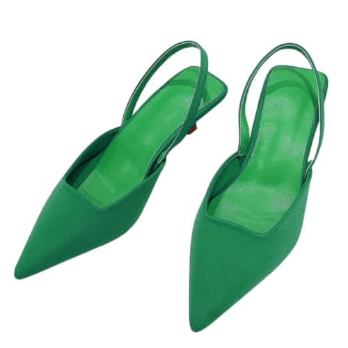 ticticlily Damen Slingback Pumps Leder Kitten Heels Bequeme Spitze Pumps Hochzeitskleid Pumps Schuhe mit Absatz E Grün 42 EU von ticticlily