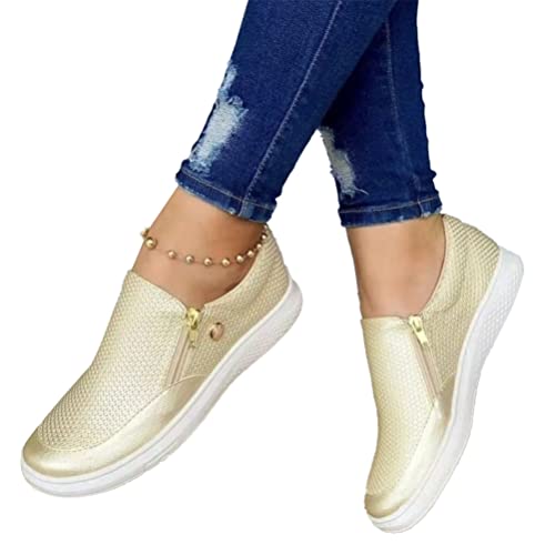 ticticlily Damen Slip On Sneaker Strass Leichte Atmungsaktiv Flats Freizeitschuhe Turnschuhe Bequem Outdoor Walking Schuhe B Gold 41 EU von ticticlily