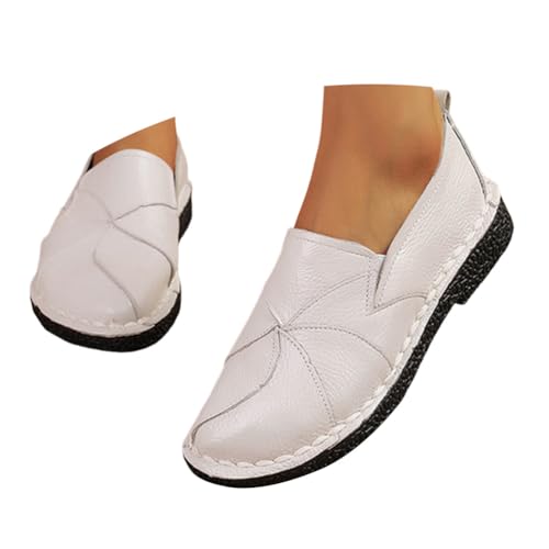 ticticlily Damen Slipper Leicht Loafers Mokassin Flache Schuhe Slip On Mode Lässig Frauen Leder Bootsschuhe A Weiß 36 EU von ticticlily