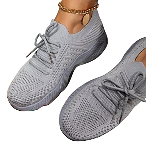 ticticlily Damen Sneakers Einfachheit Freizeit Slip On Sportschuhe Walkingschuhe Leichte Atmungsaktiv Freizeitschuhe Outdoor Bequem Turnschuhe Grau 43 EU von ticticlily