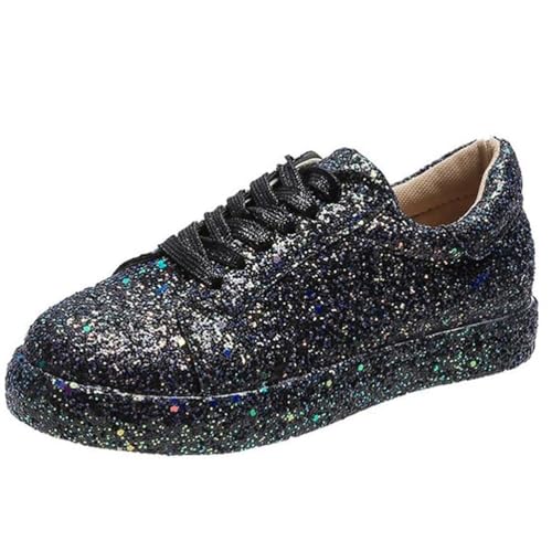 ticticlily Damen Sneakers Slip On Schnürsenkel Strass Pailletten Bequem Leichte Atmungsaktiv Freizeitschuhe Walking Outdoor Gym A Schwarz 39 EU von ticticlily