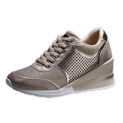 ticticlily Damen Sneakers Wedges Keilabsatz Sportschuhe Atmungsaktive Laufschuhe Outdoor Freizeitschuhe Turnschuhe A Gold 37 EU von ticticlily