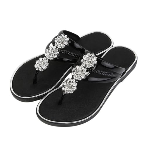 ticticlily Damen Sommer Sandalen Flach Flip Flops Zehentrenner Glitzer Strasssteine Sandaletten Pool Meer Strand Outdoor Sommerschuhe H Schwarz 39 EU von ticticlily