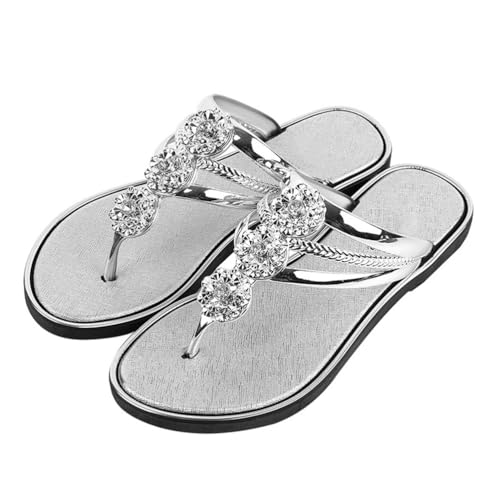 ticticlily Damen Sommer Sandalen Flach Flip Flops Zehentrenner Glitzer Strasssteine Sandaletten Pool Meer Strand Outdoor Sommerschuhe H Silber 40 EU von ticticlily