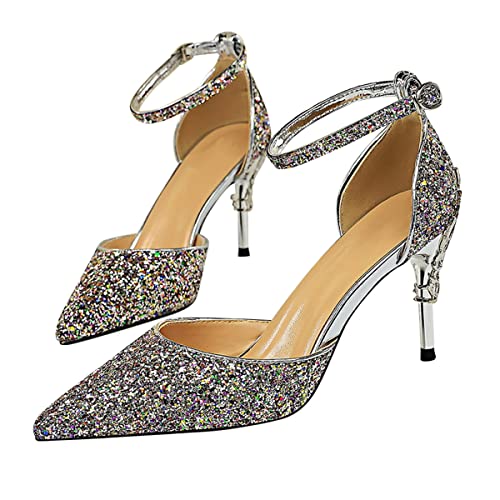 ticticlily Damen Spitze High Heels Stiletto Riemchen Pumps Frauen Absatzschuhe Party Hochzeit Heels Brautschuhe Glänzende Stöckelschuhe B Mehrfarbig 38 EU von ticticlily
