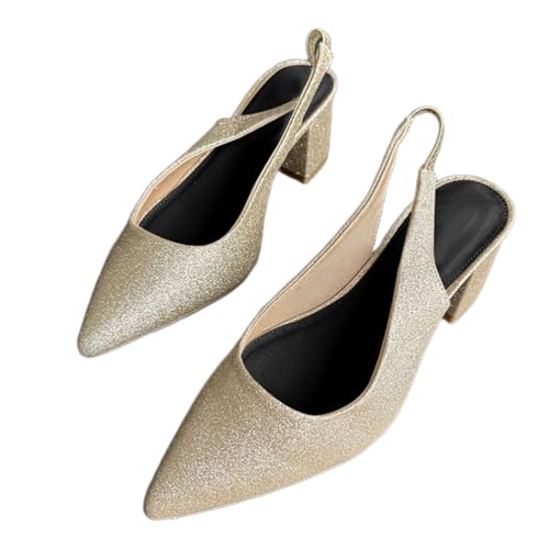 ticticlily Damen Spitzschuh Slingback Pumps Blockabsatz Damen Pumps Knöchelriemen Kleid Sandalen B Gold 42 EU von ticticlily