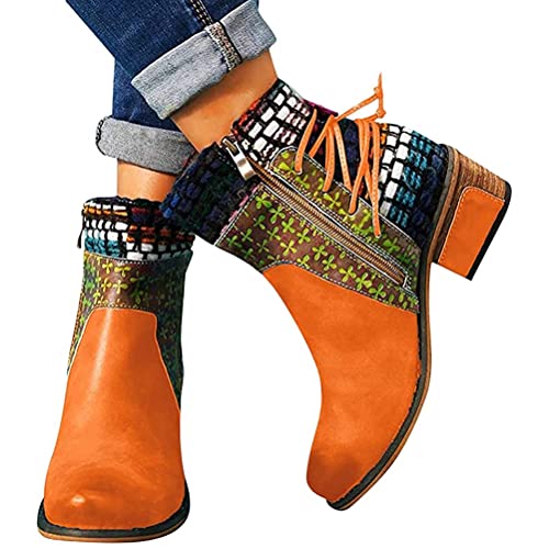 ticticlily Damen Stiefel Herbst Winter Retro Runde Zehenplattform Ankle Boots Zurück Schnürung Knöchel Schuhe Stiefel mit Dickem Absatz Orange 38 EU ticticlily Damen Stiefel Herbst Winter Retro Runde Zehenplattform Ankle Boots Zurück Schnürung Knöchel Schuhe Stiefel mit Dickem Absatz Orange 38 EU von ticticlily