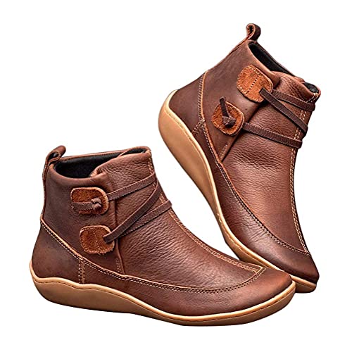 ticticlily Damen Stiefel Herbst Winter Schneeschuhe Flache Stiefeletten aus Schnürstiefel Bequeme Weiche Handgemachte Schuhe Vintage Leopard Frauen Kurze Stiefel A Braun 40 EU von ticticlily