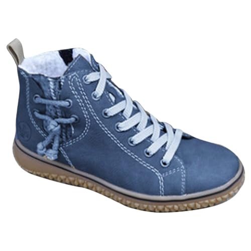 ticticlily Damen Stiefel Herbst Winter Schneeschuhe Flache Warm Gefütterte Stiefeletten aus Schnürstiefel Bequeme Weiche Schuhe Baumwollstiefel Frauen Kurze Stiefel Blau 40 EU von ticticlily