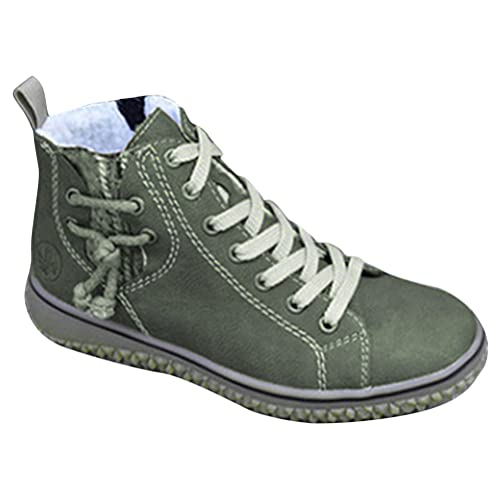 ticticlily Damen Stiefel Herbst Winter Schneeschuhe Flache Warm Gefütterte Stiefeletten aus Schnürstiefel Bequeme Weiche Schuhe Baumwollstiefel Frauen Kurze Stiefel Grün 40 EU von ticticlily