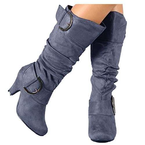 ticticlily Damen Stiefel Lässige Warme Gefüttert Reißverschluss Winter Langschaft Boots Reitstiefel Niedrige Lange Stiefel mit Absatz Beiläufige Winterschuhe Grau 44 EU von ticticlily