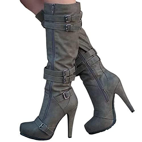 ticticlily Damen Stiefel Lässige Warme Gefüttert Reißverschluss Winter Langschaft Boots Reitstiefel Niedrige Lange Stiefel mit Absatz Beiläufige Winterschuhe von ticticlily