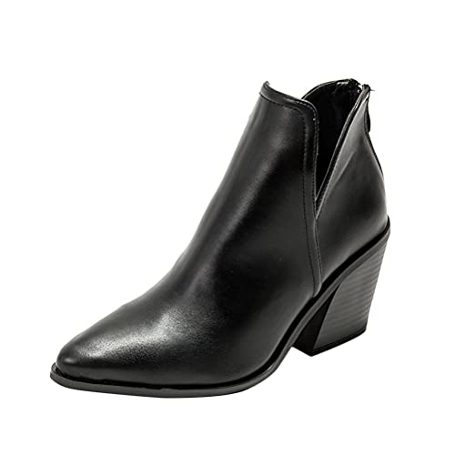 ticticlily Damen Stiefel Stylische Damen Boots Stiefeletten Zipper Leder-Optik Booties Schuhe Ankle Boots Partei Frauen Stiefel Schwarz 40 EU von ticticlily