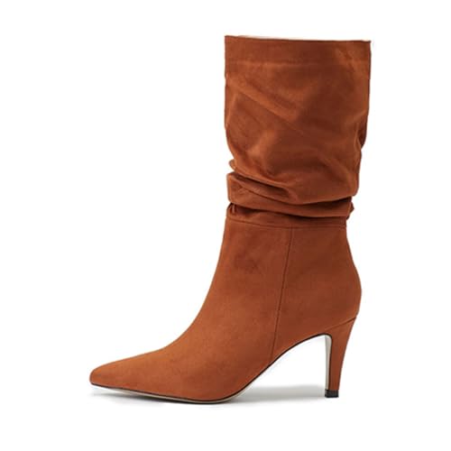 ticticlily Damen Stiefel mit Absatz Hohe Stiefel Lange Stiefel Wildleder Boots High Heels Sexy Herbst Winter Mode Elegant Chic Schuhe C Braun 40 EU von ticticlily