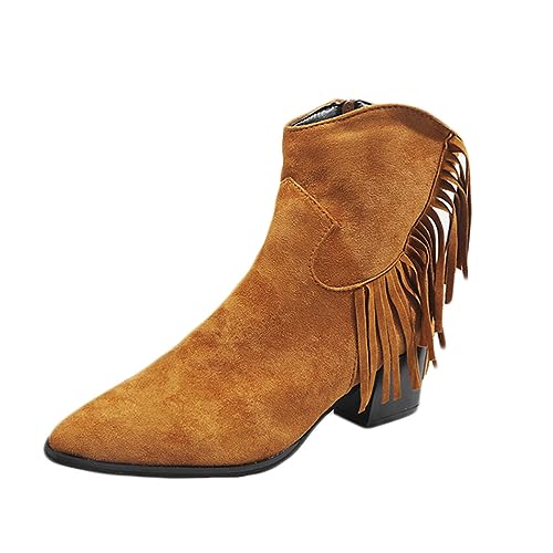 ticticlily Damen Stiefeletten Ankle Boots mit Blockabsatz Cowboy Winterstiefel D Braun 42 von ticticlily