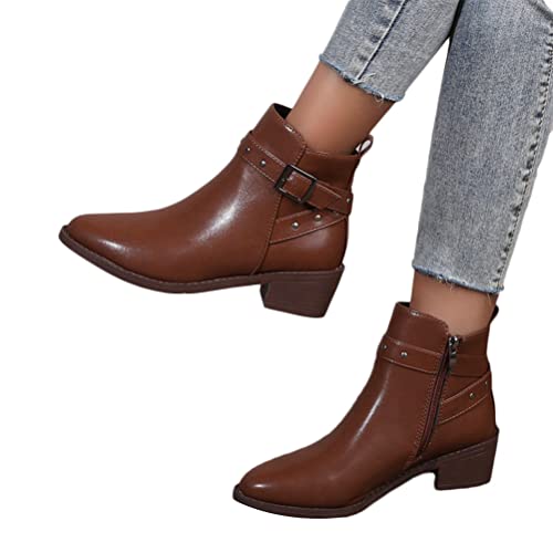 ticticlily Damen Stiefeletten Blockabsatz Stiefel Herbst Frauen Spitze Zehe Aushöhlen Schuhe Reißverschluss Winterstiefel Chelsea Boots D Braun 42 EU von ticticlily