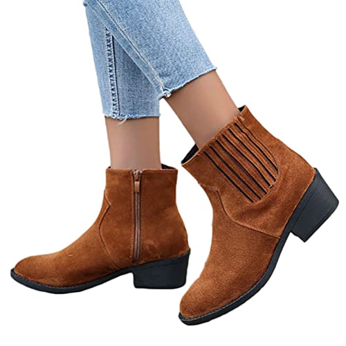 ticticlily Damen Stiefeletten Stiefel Blockabsatz Herbst Winter Frauen Schuhe Chelsea Boots Vintage Cowboy Boots Mit Seitlicher Reißverschluss B Braun 37 EU von ticticlily