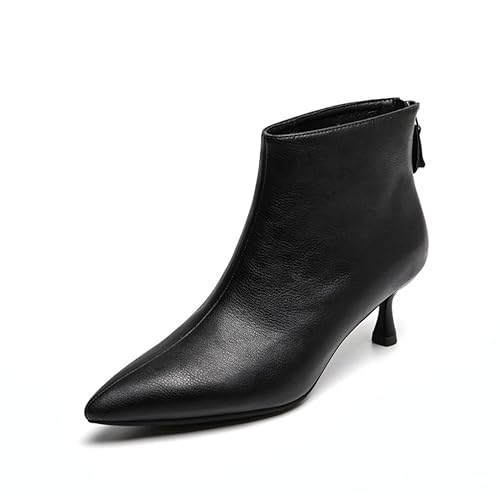 ticticlily Damen Stiefeletten Stiletto Absatz Spitzer Zehenpartie Ankle Boots mit Reißverschluss High Heels Schuhe dünne Ferse Stiefel E2 Schwarz 40 von ticticlily