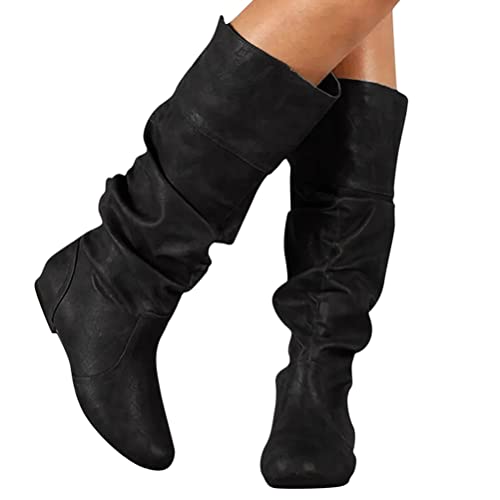 ticticlily Damen Stiefeletten Warm gefüttert Schlupfstiefel Langschaft Stiefel A Schwarz 43 EU von ticticlily