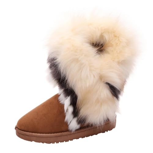 ticticlily Damen Stiefeletten Winter Boots Warm Gefüttert Kunstfell Schlupfstiefel mit Fell B Gelb 37 EU von ticticlily