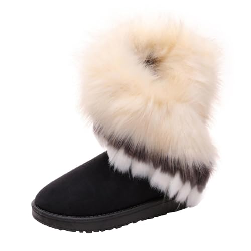 ticticlily Damen Stiefeletten Winter Boots Warm Gefüttert Kunstfell Schlupfstiefel mit Fell B Schwarz 40 EU von ticticlily