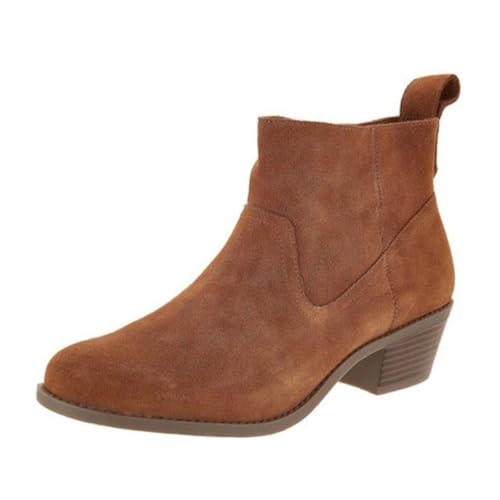 ticticlily Damen Stiefeletten mit Absatz mit Blockabsatz Cowboystiefel Wildleder Chelsea Boots Reissverschluss Western Stiefel A Braun 42 EU von ticticlily