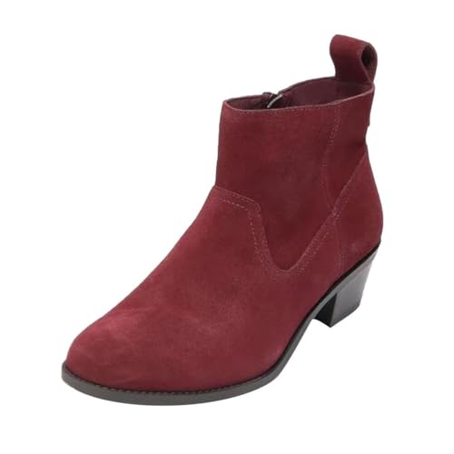 ticticlily Damen Stiefeletten mit Absatz mit Blockabsatz Cowboystiefel Wildleder Chelsea Boots Reissverschluss Western Stiefel A Rot 35 EU von ticticlily