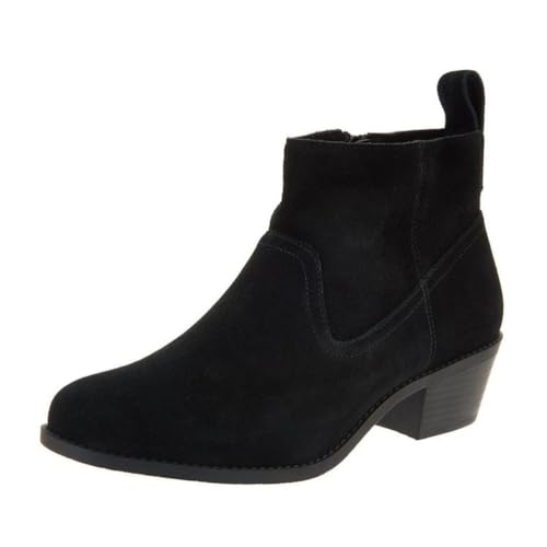 ticticlily Damen Stiefeletten mit Absatz mit Blockabsatz Cowboystiefel Wildleder Chelsea Boots Reissverschluss Western Stiefel A Schwarz 37 EU von ticticlily