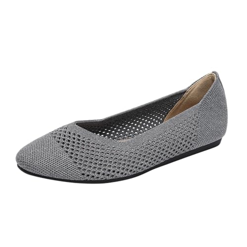 ticticlily Damen Strick Ballerinas Flache Runde Zehe Slip On Schuhe Weich Sportlich Komfort Bequem Sommerschuhe A Grau 38 EU von ticticlily