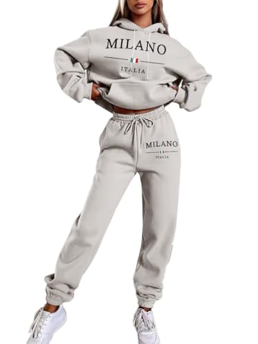 ticticlily Damen Sweatshirt mit Kapuze und Jogginghose Sportanzüge 2 Teilig Set Trainingsanzug Kapuzenpullover Sweathosen Sportkleidung Streetwear Herbst Winter A Hellgrau L ticticlily Damen Sweatshirt mit Kapuze und Jogginghose Sportanzüge 2 Teilig Set Trainingsanzug Kapuzenpullover Sweathosen Sportkleidung Streetwear Herbst Winter A Hellgrau L von ticticlily