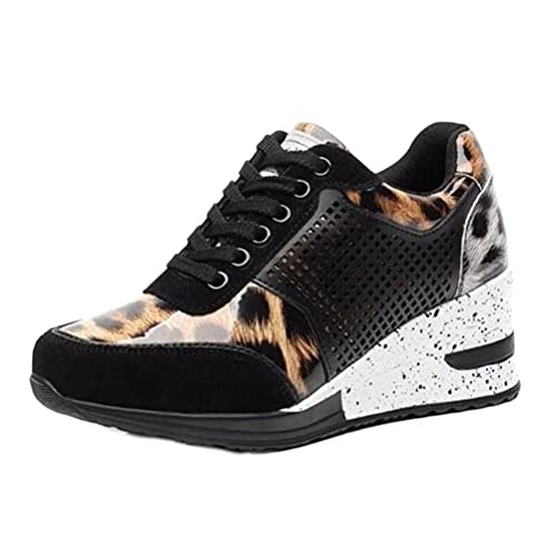 ticticlily Damen Turnschuhe Walkingschuhe Keilabsatz Schuhe Fitnessschuhe Outdoor Sneakers Fitness für Laufschuhe Atmungsaktiv A Leopard 35 EU von ticticlily