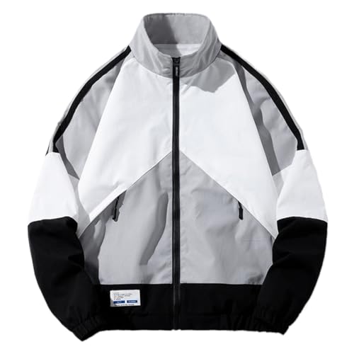 ticticlily Damen Vintage College Jacke Oversize Baseball Varsity Bomberjacke Patchwork Retro Racer Jacke Sweat Jacket E Grau S von ticticlily