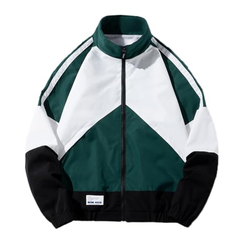 ticticlily Damen Vintage College Jacke Oversize Baseball Varsity Bomberjacke Patchwork Retro Racer Jacke Sweat Jacket E Grün XXL von ticticlily