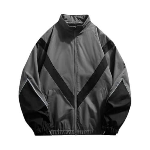 ticticlily Damen Vintage College Jacke Oversize Baseball Varsity Bomberjacke Patchwork Retro Racer Jacke Sweat Jacket G Grau L von ticticlily