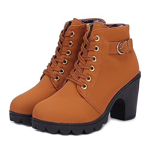 ticticlily Damen Warm Gefütterte Winterschuhe Schneestiefel Winter Trekking Winterboots für Damen Schnürsenkel rutschfest Outdoor A Braun 39 EU von ticticlily