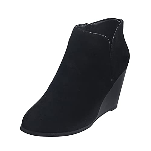 ticticlily Damen Wedge Ankle Boots High Heels Stiefeletten mit Fell und Plateau Keilstiefel Reißverschluss Winterstiefel Mode Ursächlich Schwarz 39 EU von ticticlily