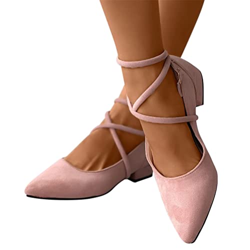 ticticlily Damen Weich Faux Wildleder Flach Spitze Pumps Schick Kreuz Schnüren Ballerinas Schuhe B Rosa 34 EU von ticticlily