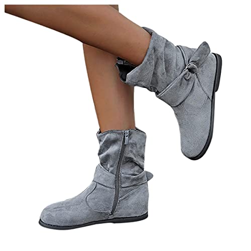 ticticlily Damen Weiche Stiefel Stiefeletten Herbst Winter Zip Ankle Boots Warm Flache Schuhe Wildleder Schlupfstiefel A Grau 39 EU von ticticlily