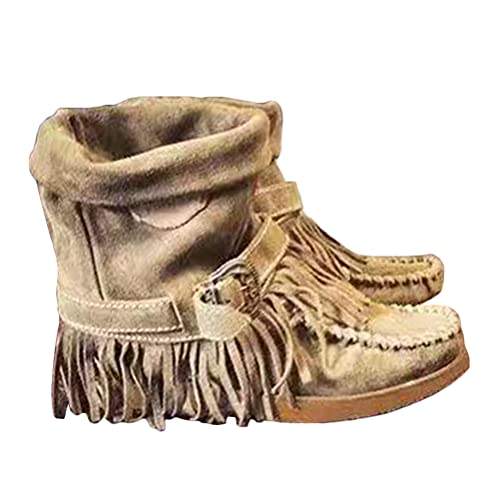 ticticlily Damen Wildleder Flacher Kurze Stiefel mit Ankle Boots Retro Herbst Winter Schuhe A Khaki 39 EU von ticticlily