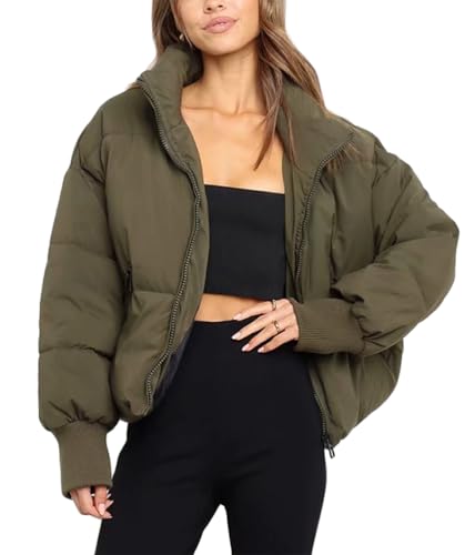 ticticlily Damen Winterjacke Kurz Übergangsjacke Puffer Jacke Einfarbig Casual Steppjacke Verdickterc Daunenjacke Mantel Warm Daunenmantel Herbst Winter Steppmantel A Armeegrün S von ticticlily