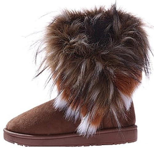 ticticlily Damen Winterstiefel Leder Boots Kurzschaft Schlupfstiefel Warm Stiefel Schuhe mit Fell A Camel 37 EU von ticticlily