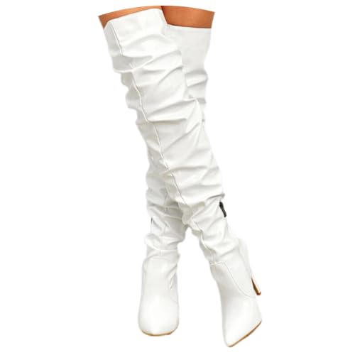 ticticlily Damen Winterstiefel Overknee Hohe Stiefel Winter Lange Stiefel Mit Reißverschluss Oberschenkel Stiletto High Heels Lang Boots D Weiß 41 EU von ticticlily