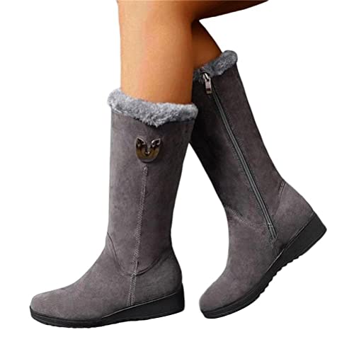 ticticlily Damen Winterstiefel Warm gefütterte Winterschuhe Schneestiefel Herbst Winter Wildleder Schlupfstiefel Halbschaft Stiefel Boots Outdoor Schuhe B Grau 38 EU von ticticlily