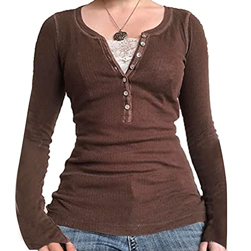 ticticlily Damen Y2k Pullover Strick Basic Pullover V Ausschnitt Dünn Strickpullover Elegant Langarmshirt D Braun M von ticticlily