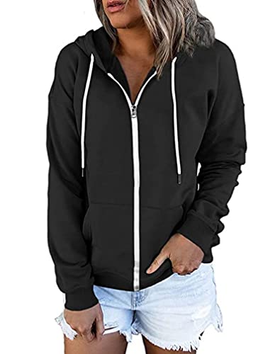 ticticlily Damen Zip Hoodie Langarm Farbverlauf Kapuzenpulli Outwear Jacken Herbst Winter Sweatjacke Kapuzenjacke A Schwarz M von ticticlily