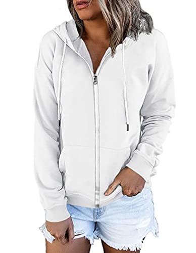 ticticlily Damen Zip Hoodie Langarm Farbverlauf Kapuzenpulli Outwear Jacken Herbst Winter Sweatjacke Kapuzenjacke A Weiß M von ticticlily