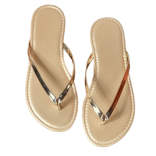 ticticlily Damensandalen Sommer Bequem Flach Flip Flops Slippers Sandaletten Elegante Zehentrenner Hausschuh Abendschuhe Sandaletten D Gold 37 EU von ticticlily