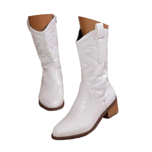 ticticlily Damenschuhe Cowboy Western Stiefel mit Trichterabsatz Stickereien A Weiß 41 EU von ticticlily